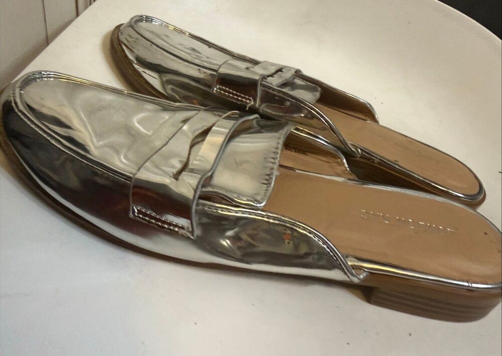 London Rag Women's Pointed Metallic Flat Slip On Loafer Shoes Silver Size 8